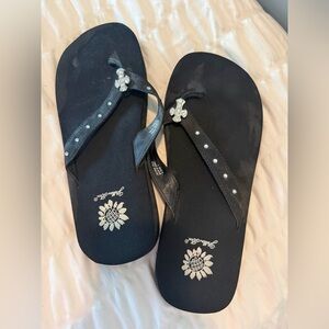 Yellow Box Black Sandals with Rhinestone Details